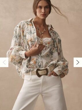 Pilcro Cream Floral Button-Front Blouse